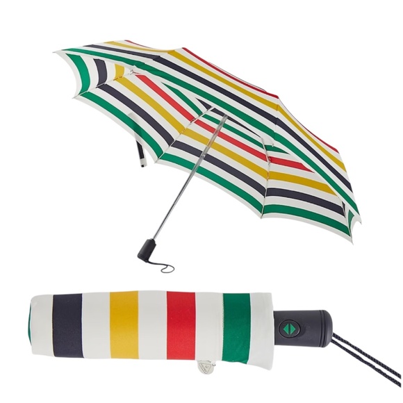 HBC Stripes Hudson's Bay + Fulton Multistripe Compact Folding Umbrella - Picture 1 of 3